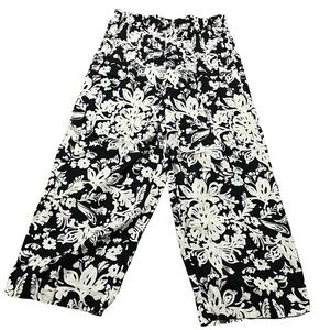 Christian Siriano black white floral print wide leg pants Size 1X Lightweight